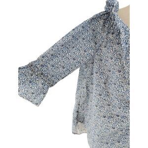 Sara Campbell Women Blue Floral Print Organic Cotton Blouse Size Medium